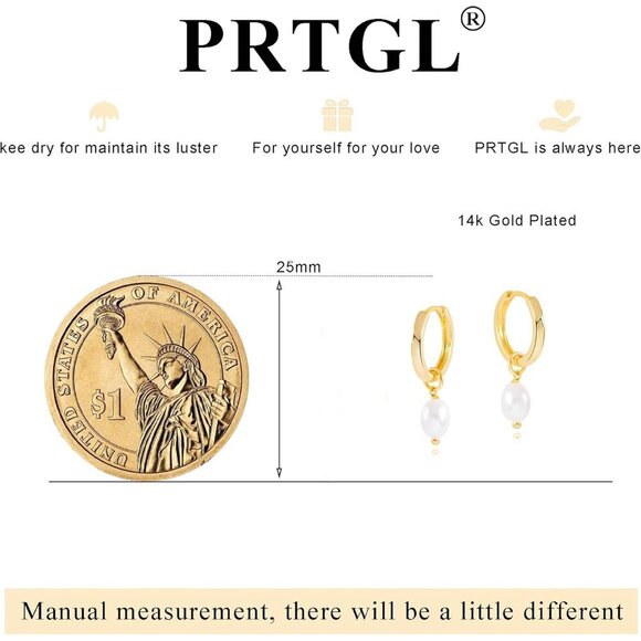 PRTGL Pearl Earring Trendy 14K Gold Dainty Elegant Pearl Hook Earrings for Women - Picture 7 of 8
